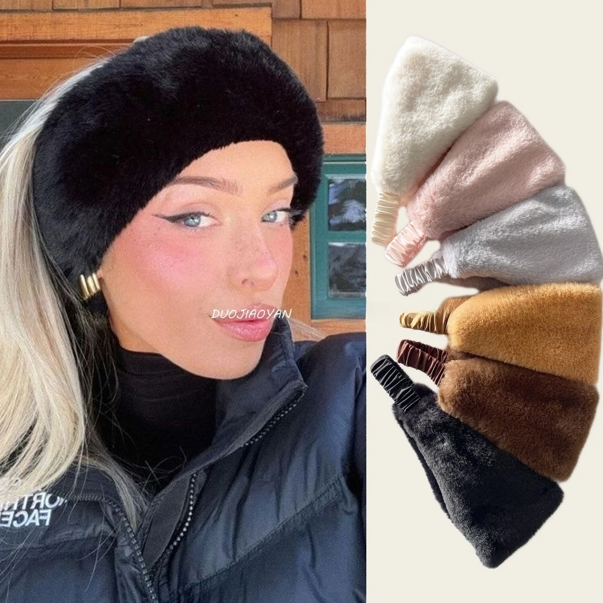 Winter Warm Wide Fluffy Headband Solid Color Imitation Fur Headband Soft Elastic Turban Hat Warm Ear Protection Hair Accessories