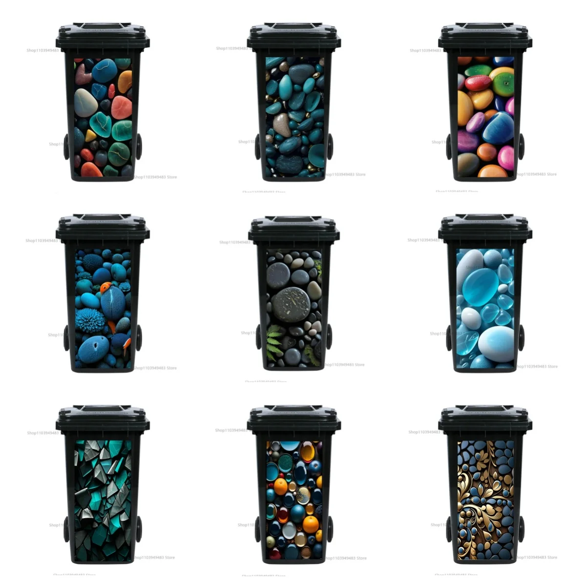 Natural Pebble Stone Trash Bin Sticker Waterproof Removable Zen & Colorful Stone Wheelie Bin Stickers Renovation Cover Decals