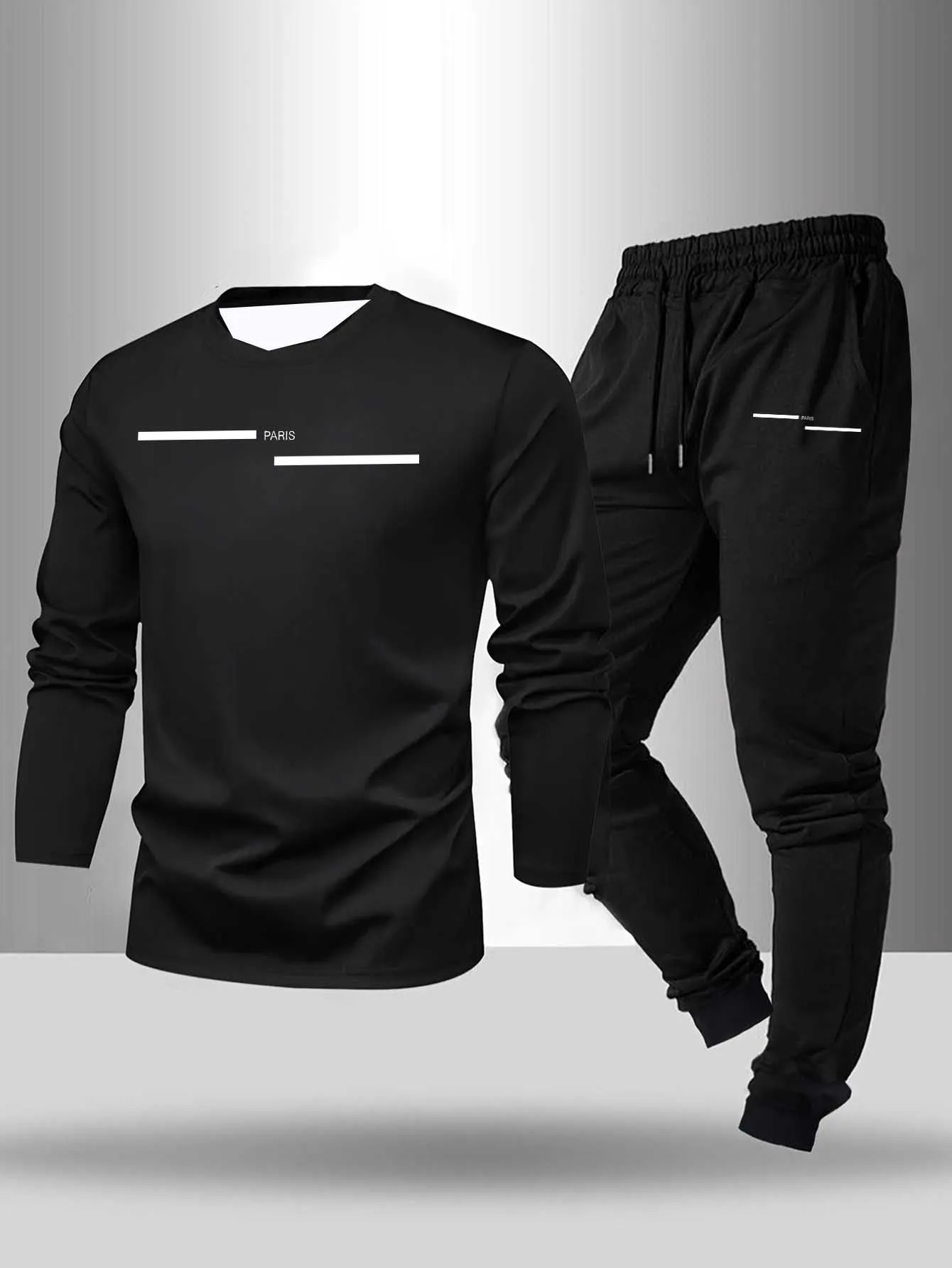 

2025 Autumn New Y2K Men's Sports Set Simple 3D Printed Quick Drying Long Sleeve T-shirt Outdoor Fitness Essential Two Piece Set