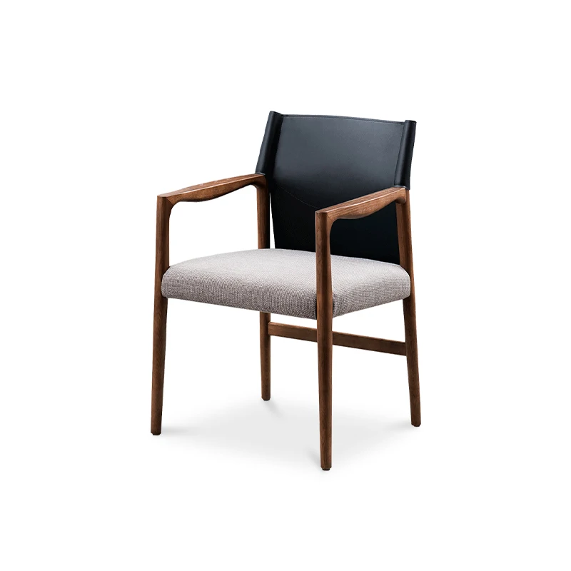 

Saddle Leather Dining Chair High-End Ash Wood Belt Armchair