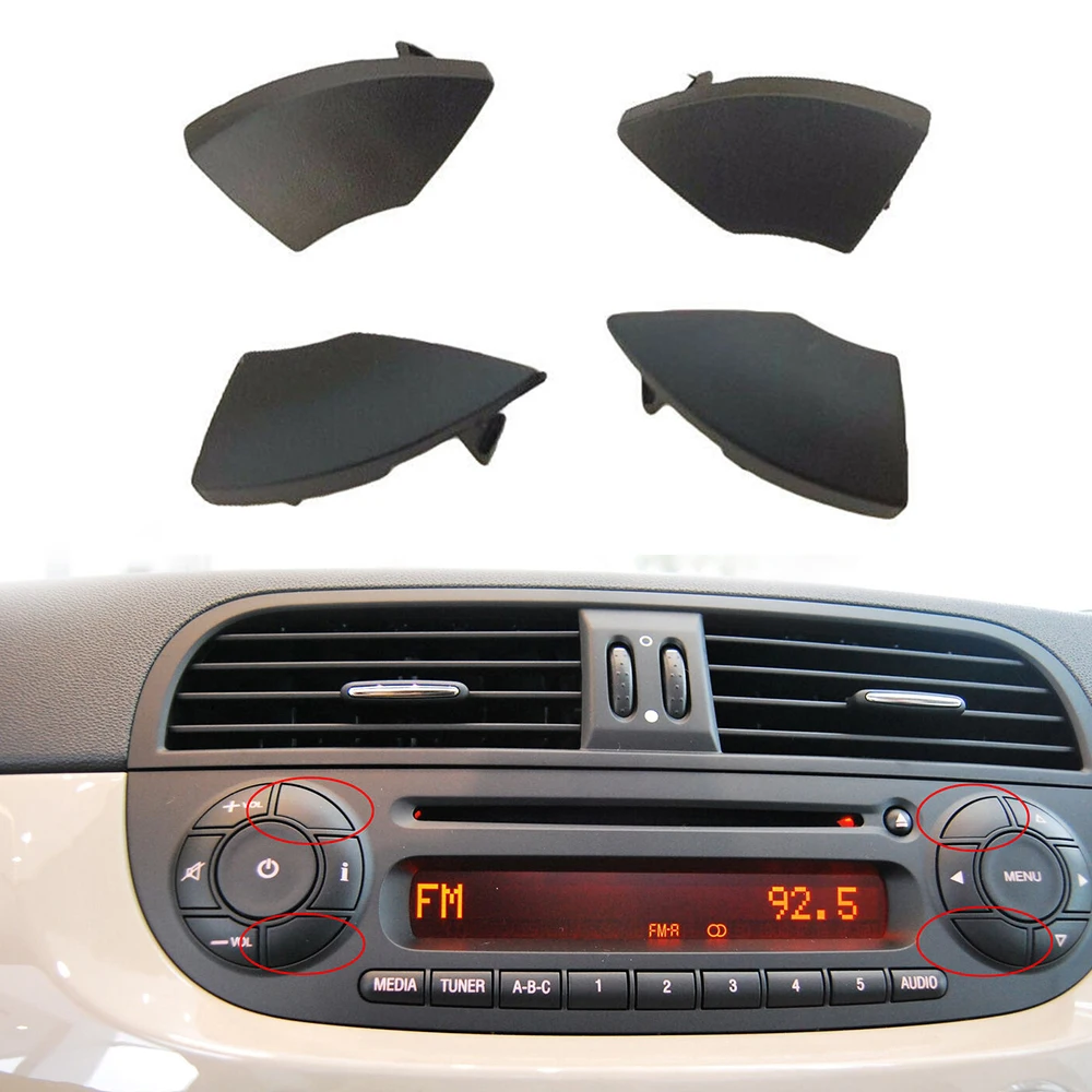 4X Car Cd Button Trim Cover Removal For Fiat 500 Radio 2008 Onwards Center Control Console Frame Cover Trim Interior Mouldings