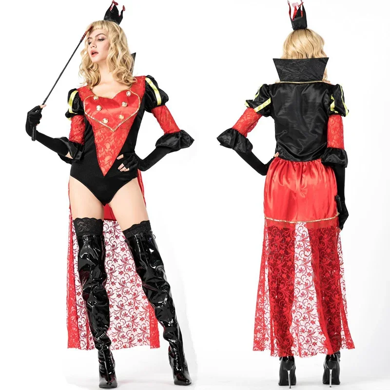 Halloween Clothing Women Red Sexy Ringmaster Lion Tamer Wild Animal Costume Magician Cosplay Party Fantasia Elasticity Jumpsuit