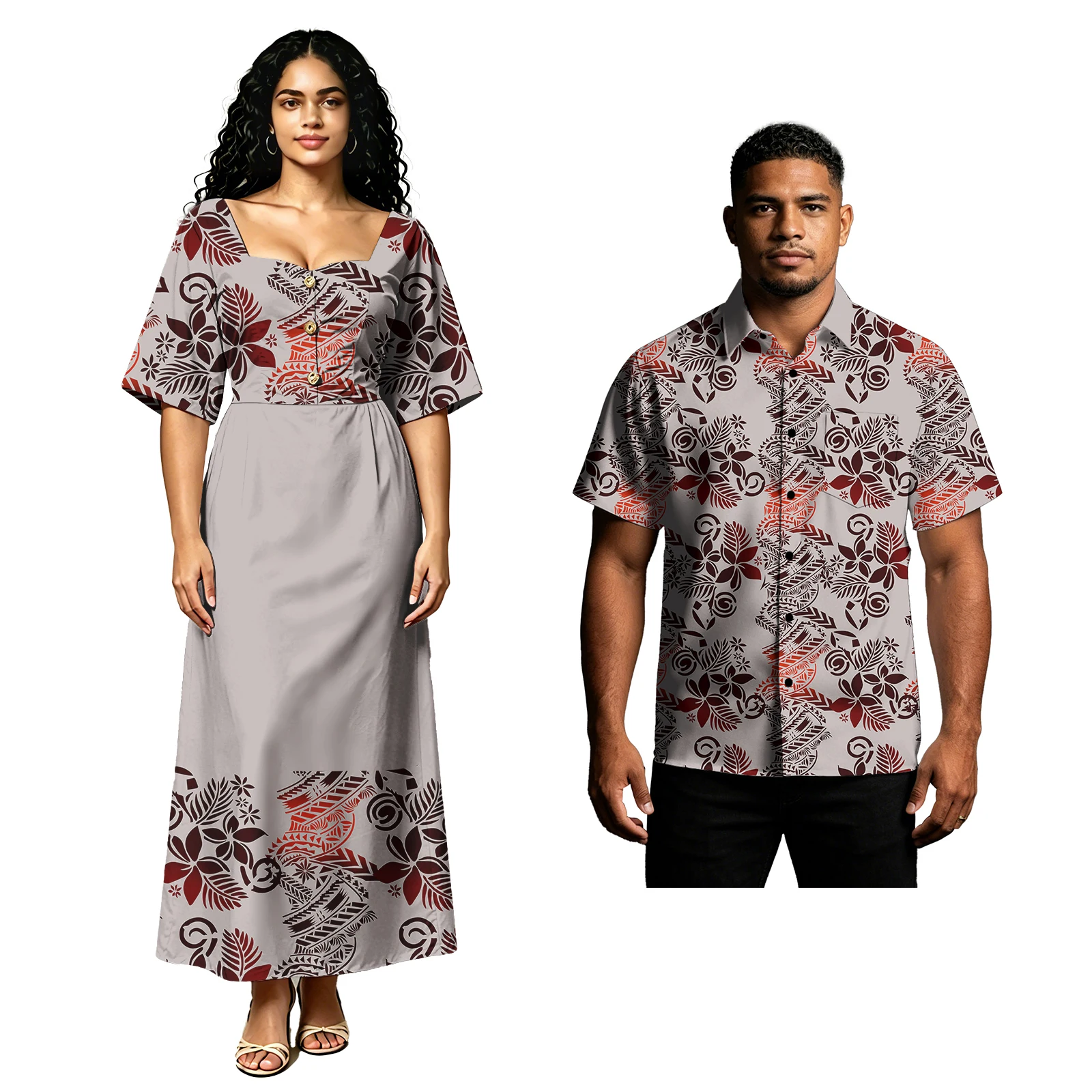 Hot Sale Holiday Couple Suit Samoan Women Island Dress Polynesian Men Shirts Hawaii Tropical Pattern Custom Sweet Couple Outfits