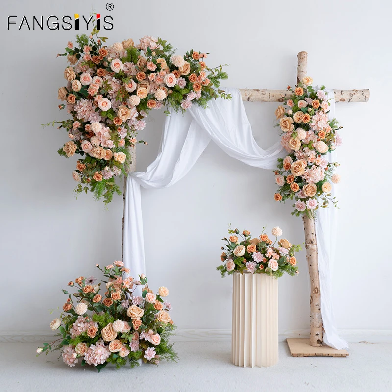 

Champagne Wedding Arch Backdrop Decor Artificial Flower Row Arrangement Hanging Corner Flowers Party Table Centerpiece Florals