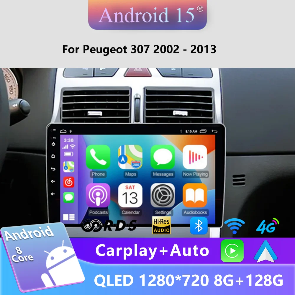 for Peugeot 307 SW 2002-2013 Android 15 Car Radio Multimedia Video Player Navigation GPS 4G Wireless Carplay Auto 2 Din Stereo