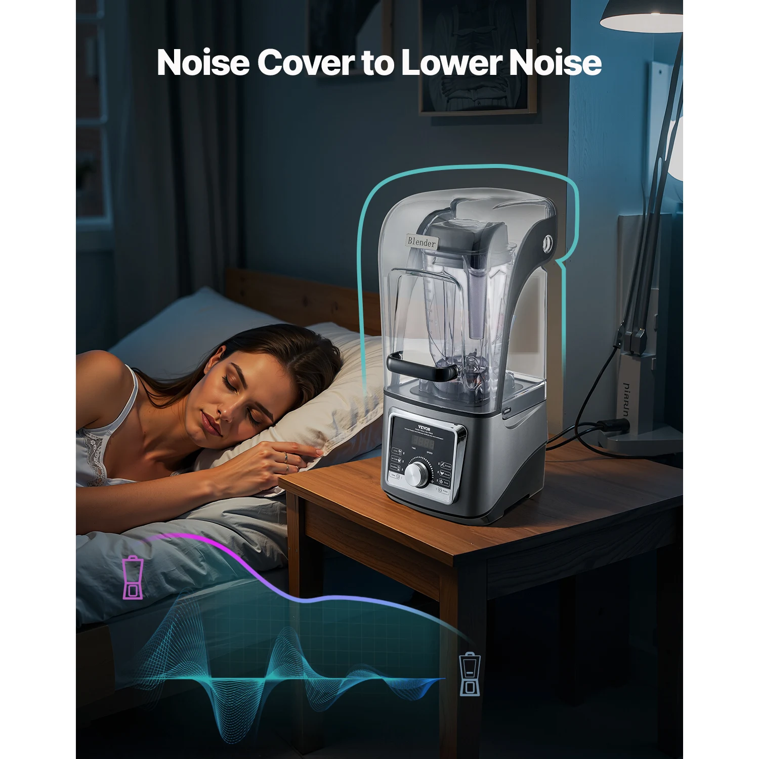 Succebuy 2.5L/3.5L خلاط كهربائي للعصائر 1400 واط متعدد الوظائف تجهيز الأغذية خلاط وغطاء الضوضاء للمطبخ