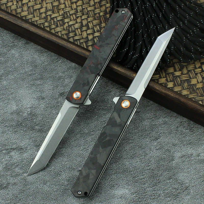 Kesiwo GT960 D2 Blade EDC Folding Knife CF Handle Flipper Ball bearing Outdoor Camping Fishing Pocket Survival Tactical Knife