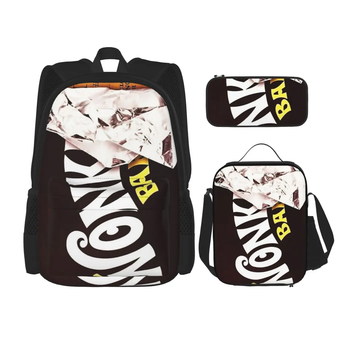 Wonka Bar Golden Ticket Backpacks Boys Girls Bookbag Children School Bags Kids Rucksack Lunch Bag Pen Bag Three-Piece Set