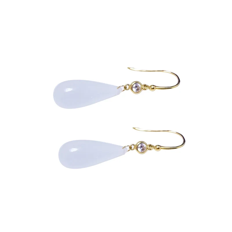 SHILOVEM 18k  Yellow Gold White Jade Stud Earrings New Birthday Christmas Gift Fashion Wholesale Women  8*18mm yze081882