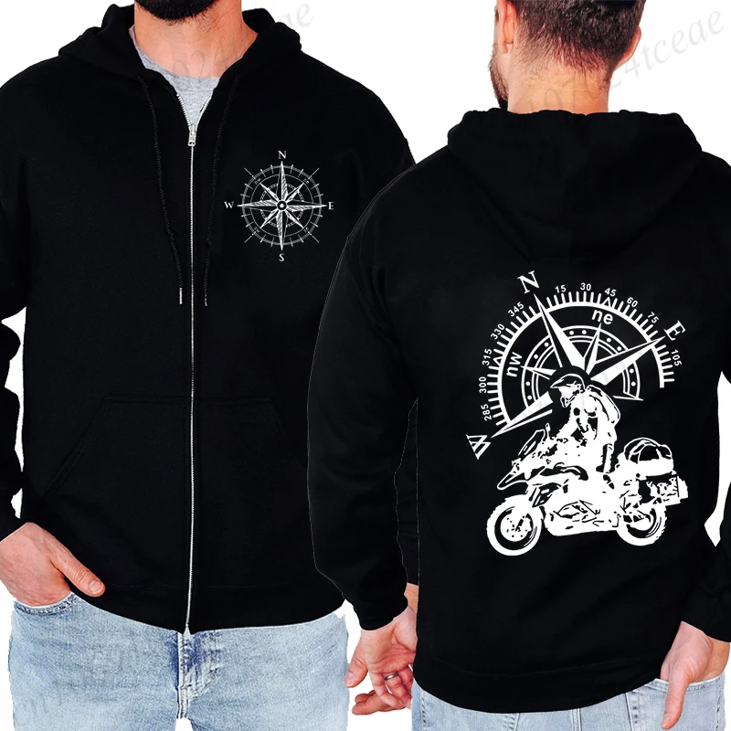 Montanha aventura motocicleta impressão zip up hoodies com capuz viagem bússola zíper moletom casaco adolescente masculino velo y2k jaquetas