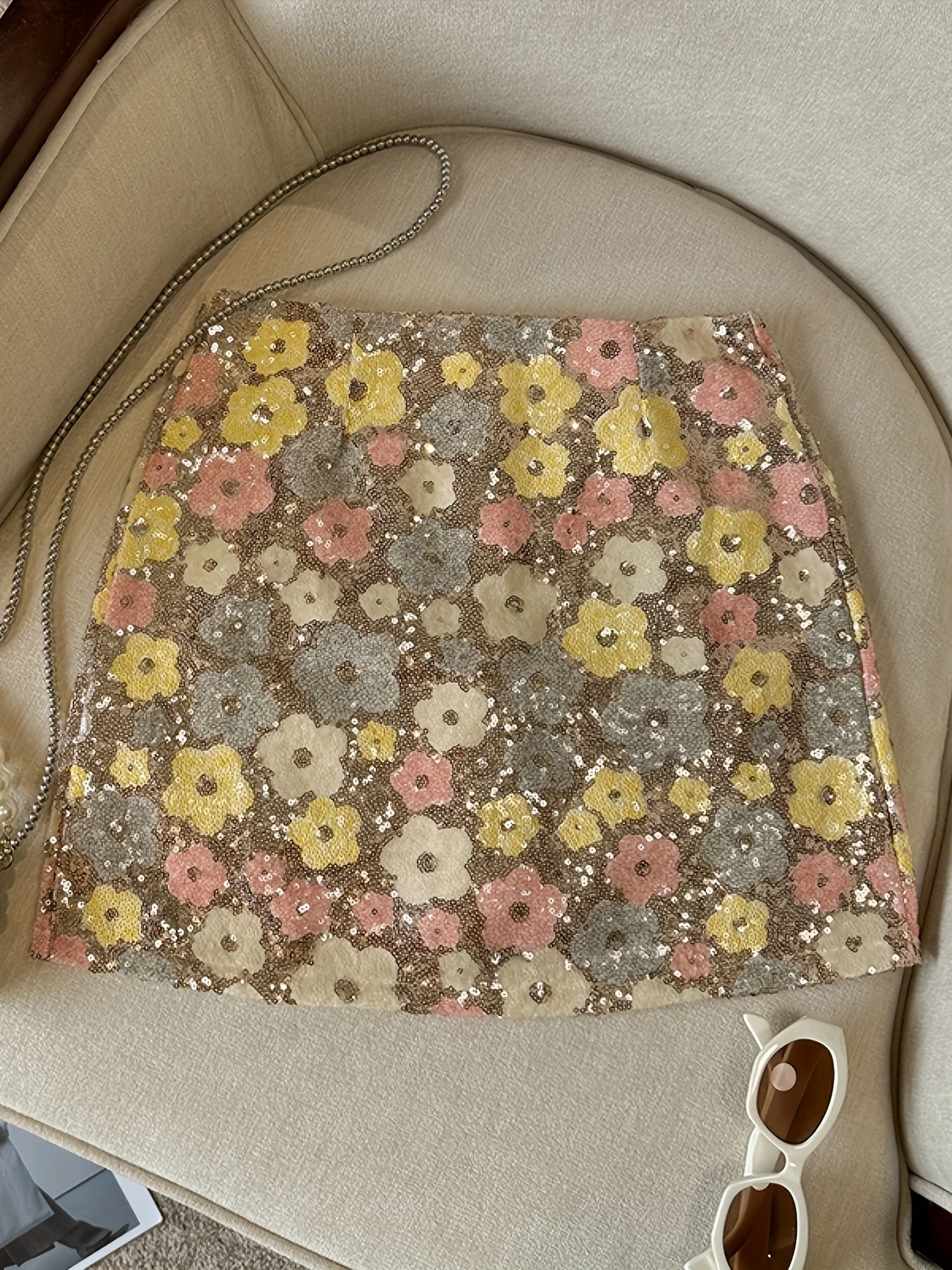 Spicy Style Heavy Industry Sequin Colorful Flower Short Skirt Women's Summer 2025 New Low-Waist Hip-Hugging A-Line Skirt