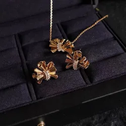 Light luxury exquisite pleated bowknot necklace earrings sweet and gentle style jewelry sets for women wedding engagement
