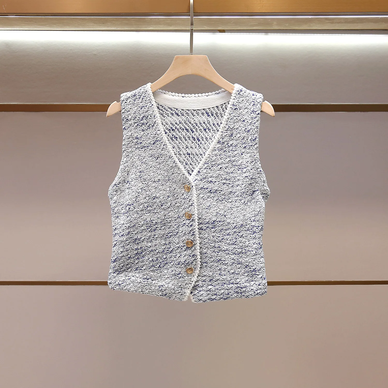 

Sweet Mixed Color Stripe V-Neck Sweater Vest Knitted Top Balisga Commute Style Medium Softness Bright Thread Women's Outerwear