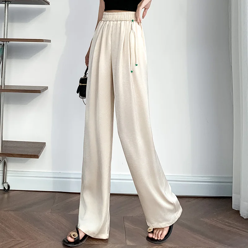 

New Fashion Spring Summer Wide Leg Women Pants Elastic Waisted Casual Slimming Straight Trousers Women Loose Suit Pants 30809