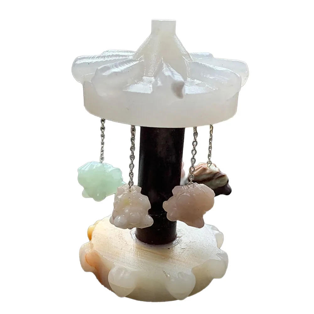 Custom Afghan Jade Crystal Carousel Figurine - Handcrafted Gemstone Rotating Carousel Decor with Hanging Mini Animal Pendant
