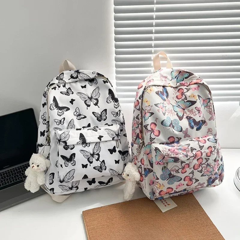 Sacos escolares casuais de grande capacidade para meninas, Saco de livro estudantil, Mochila Organizadora de Papelaria, Sacos De Armazenamento Escolar Borboleta Coreana