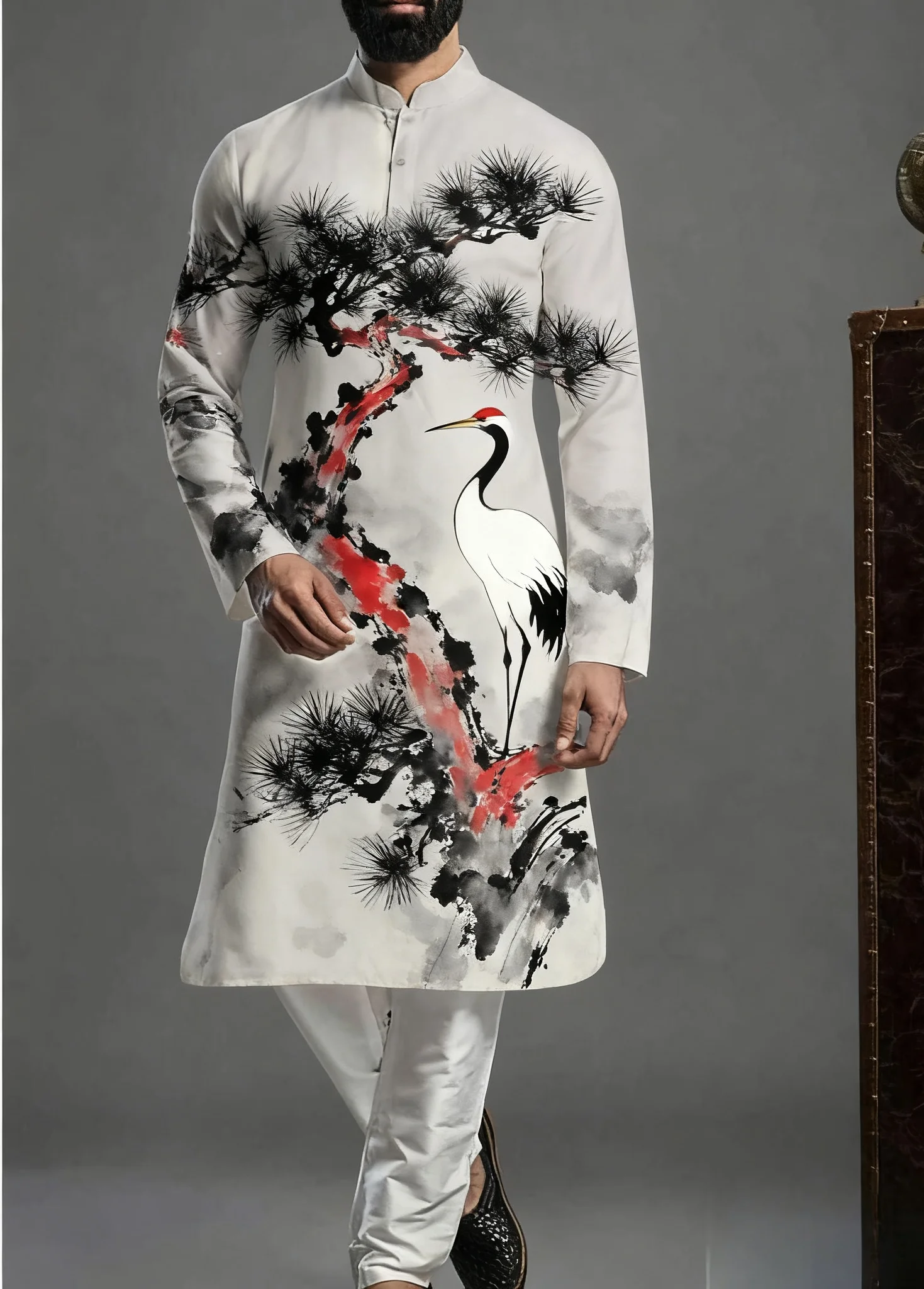 2025Kurt men's digital print pattern kurta vardha fashionable casual fit regular robe suitable for all occasions