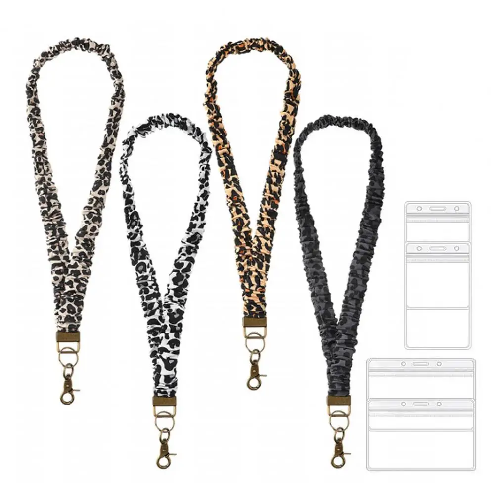 4Pcs Stretchy Retractable Scrunchie Lanyard Set with ID Card Holders Soft Telescopic Neck Lanyards Resealable Cards Badge Holder