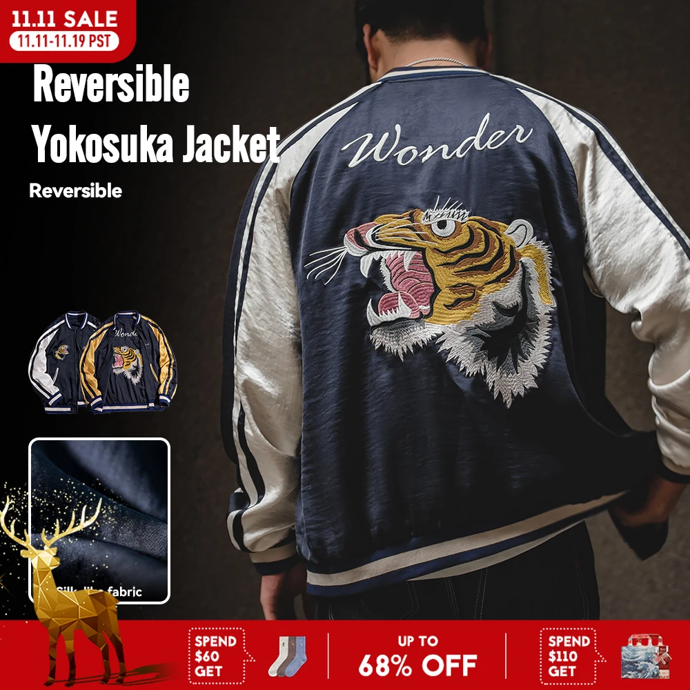 

Maden Retro Reversible Yokosuka Jacket Tiger Embroidered Iron-Free Drape Jacket Men's Spring and Fall Trendy Patchwork Outwear