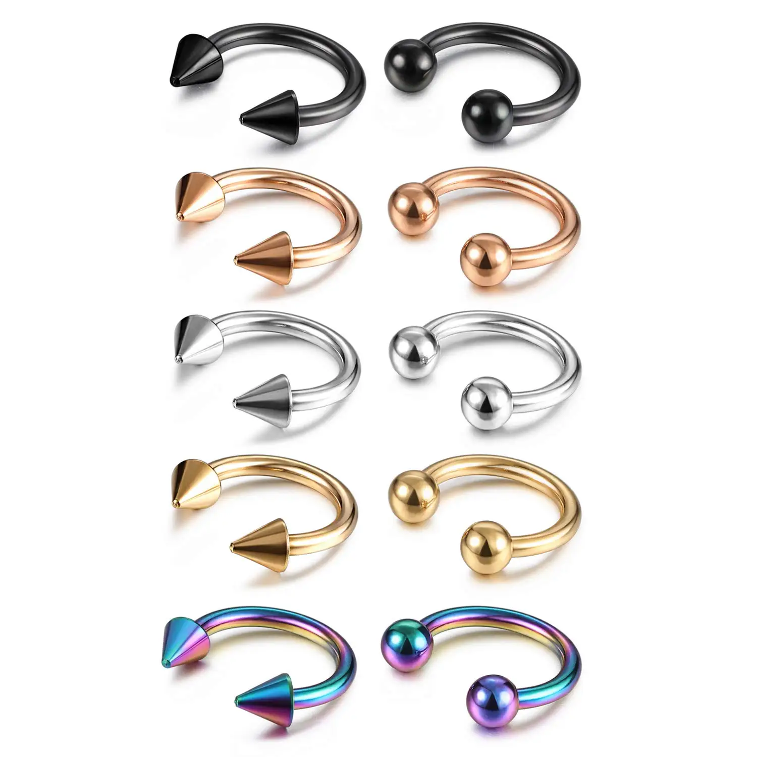 14G 16G Septum bijoux acier chirurgical Septum anneau pour femmes hommes nez narine anneaux lèvre Labret Cartilage corps Piercing 10 pièces ensemble