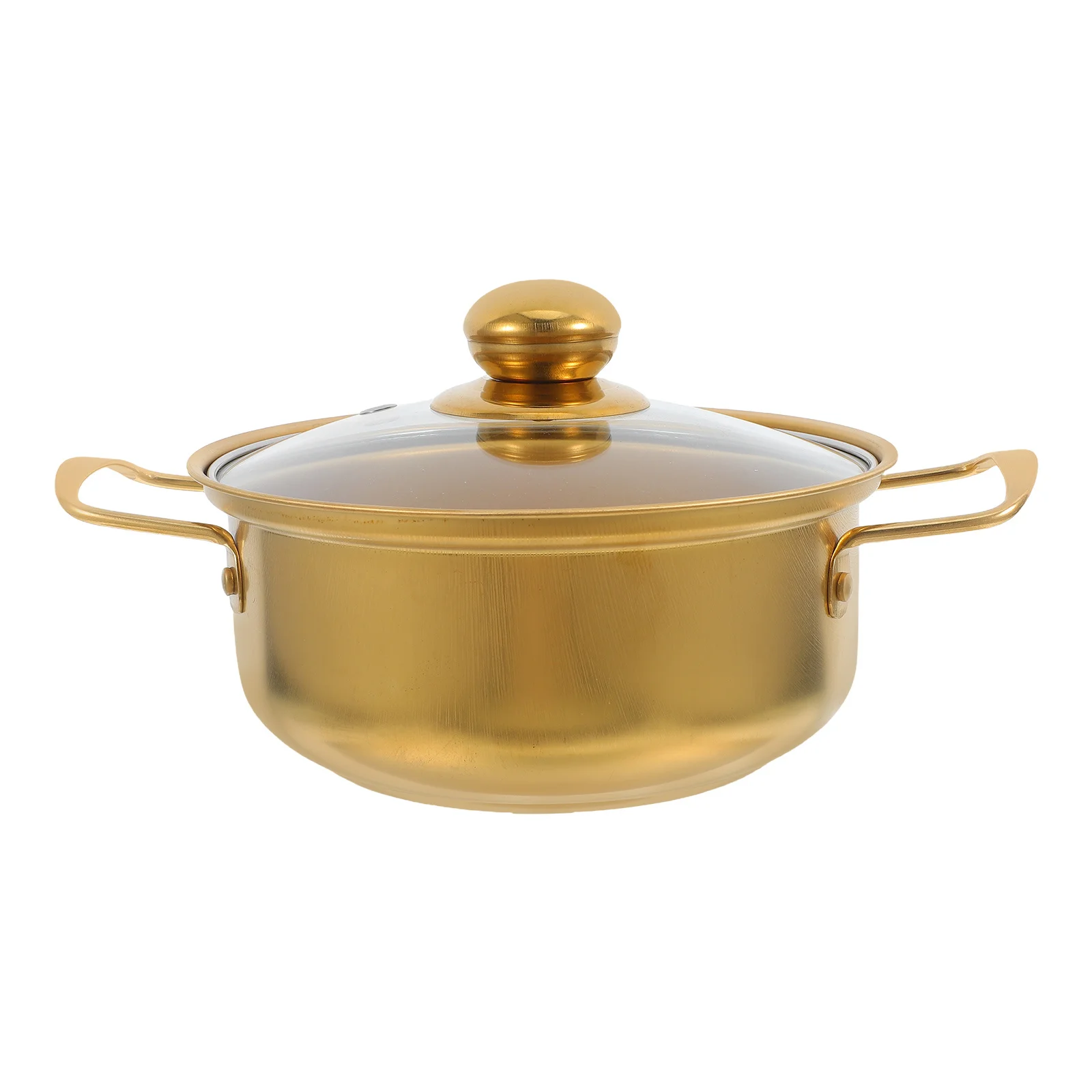 

Stainless Steel Soup Pot Golden Double Handle Small Induction Cooking Ramen Korean Noodle Glass Lid Mini Ramen Pot