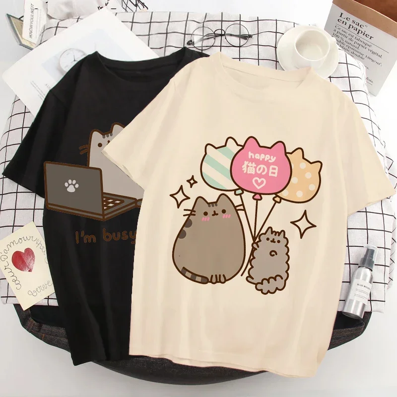 Women Pusheen Cat Harajuku Cartoon T-shirt Kwaii Cat Tshirt Fashion I Am Busy T Shirt Kawaii Graphic Funny Tops Tees Female 90s