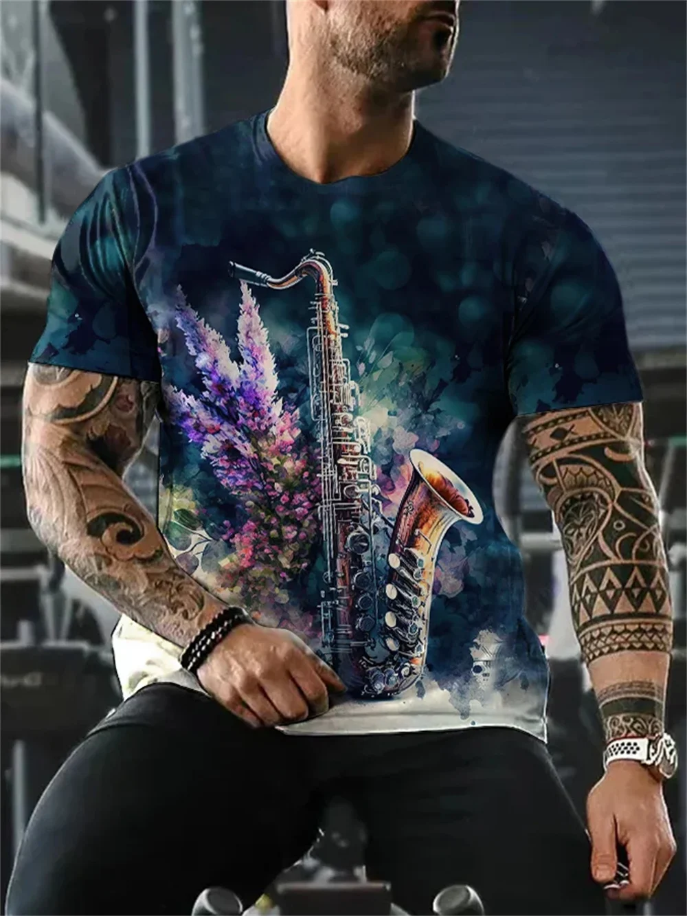 Men T Shirt Guitar Music 3d Print Short Sleeve Summer Tops Tee Round Neck Casual Tshirt Fashion Street Daily Top Men Clothing