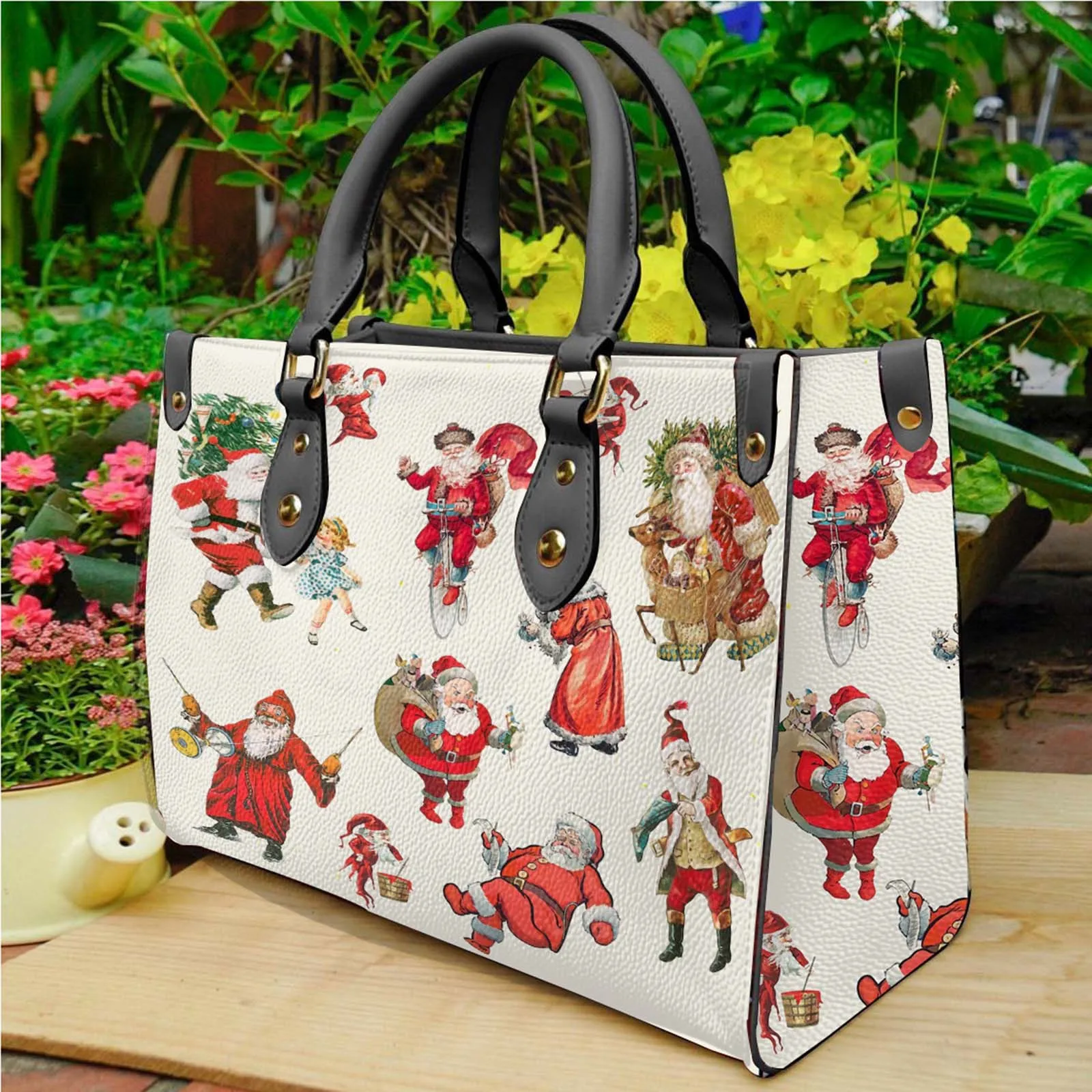 Santa Claus Snowman Patterned Printed Women\'s Single Shoulder Bags Creative Large Capacity Handbag Fashionable Ladies Bag