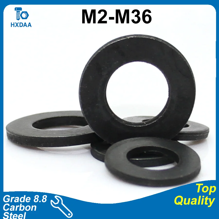 1-100pcs M2 M3 M4 M5 M6 M8 M10 M12 M14 M16 M18 M20 M22-M36 Grade 8.8 Carbon Steel Round Flat Washers DIN 125 Zinc Plated
