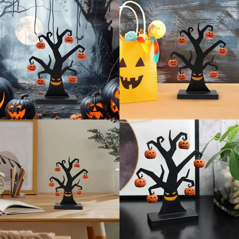 

Spooky Halloween Tree Stumps Spooky Halloween Pumpkin Tree Decor Set for Home Party Atmosphere Iron Stump with Hanging Pumpkins