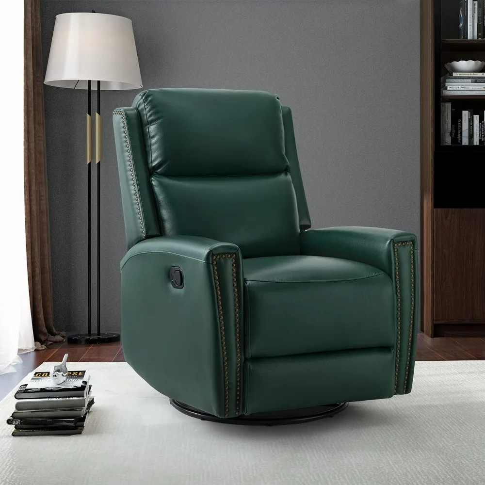 Modern home theater lounge leather swivel arm lounge chair, manual glider lounge chair with adjustable backrest and footstool