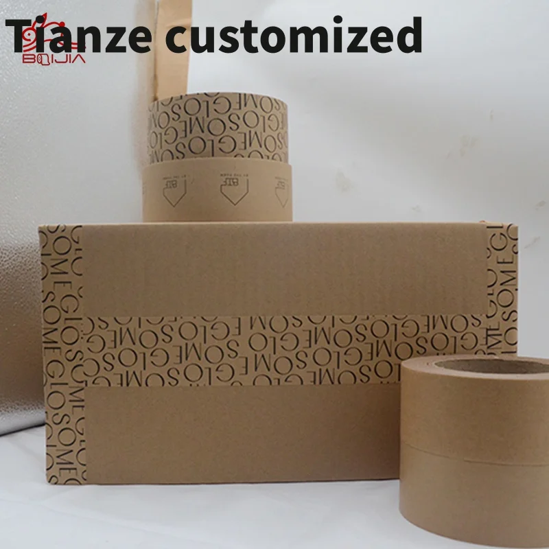 10 pieces.custom.Custom big roll logo printed biodegradable packing self adhesive kraft paper tape