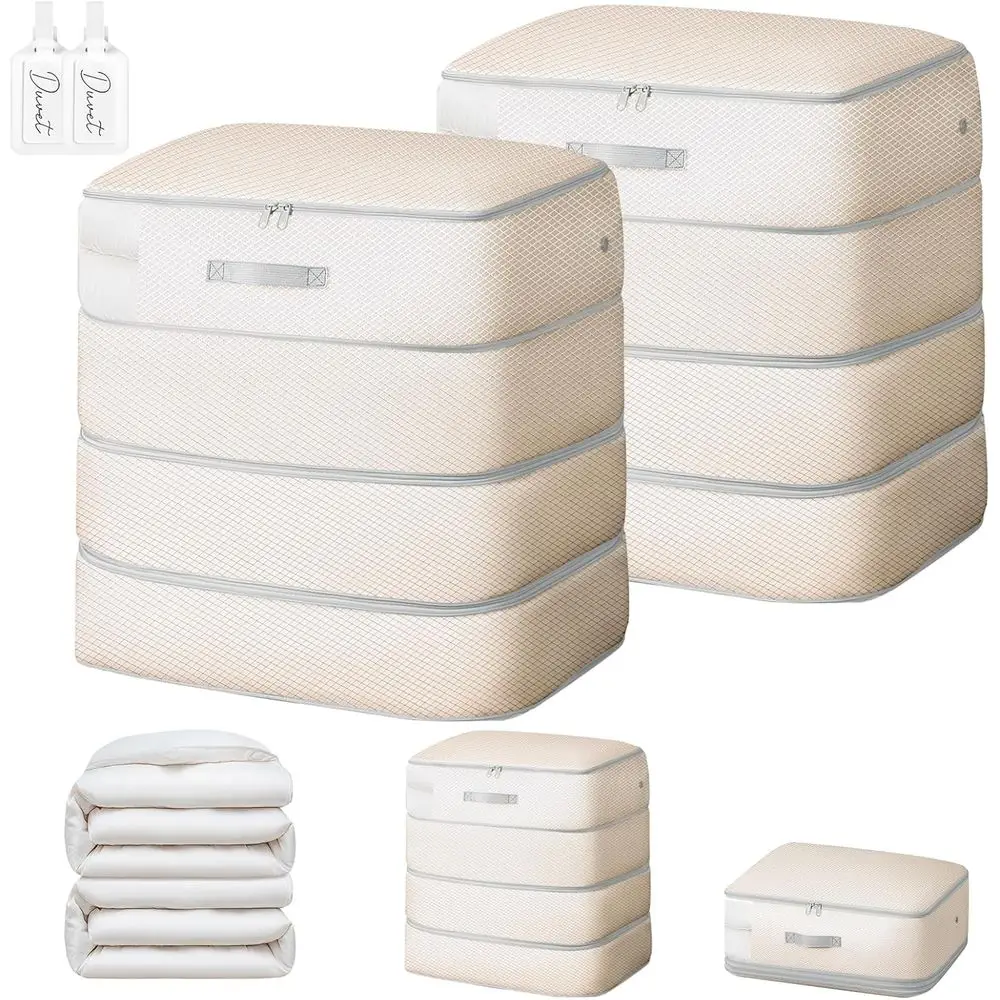 

Большое одеяло емкостью 130 л и сумки для хранения одеял, 4-слойные компактные компрессионные органайзеры, 2 упаковки бежевого цвета