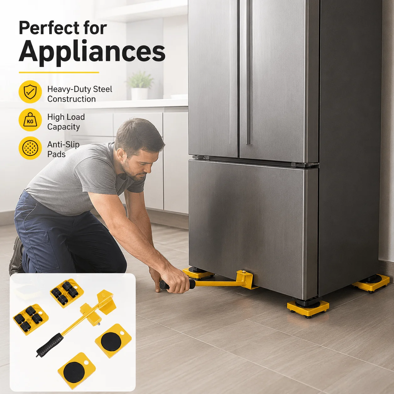 Heavy Load Furniture Moving Tool Kit Yellow Non Slip Pads Easy Shift Helper Refrigerator Sofa Cabinet Practical Household Home