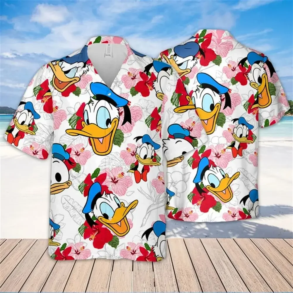 

Donald Duck Cowboy Hawaiian Shirts Men Women Short Sleeve Shirts Summer Disney Hawaiian Shirts Casual Beach Shirts Harajuku Tops