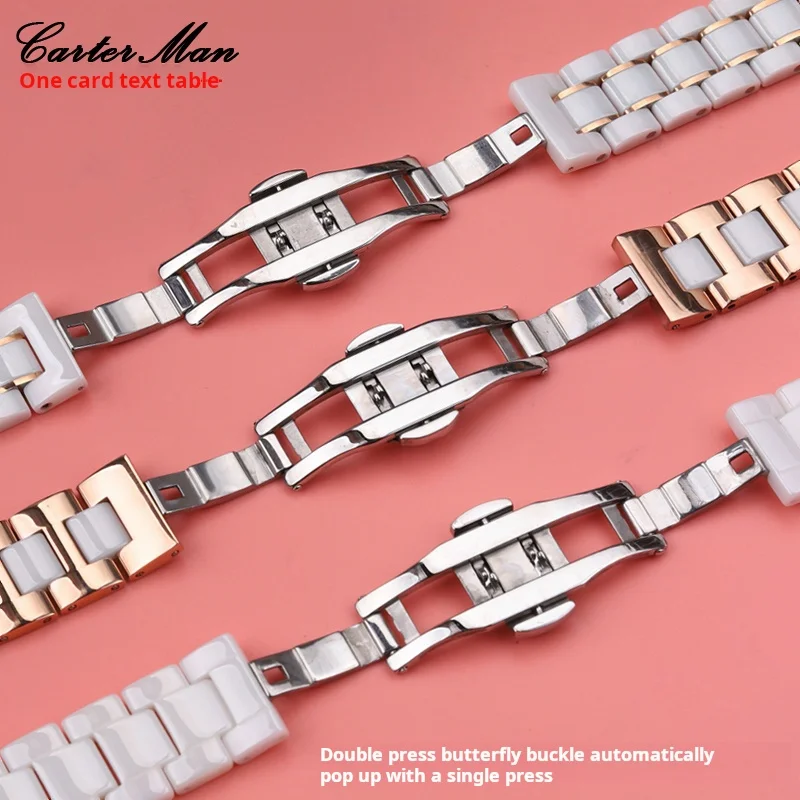 For Tissot Casio Huawei GT4 GT5 ceramic Stainless steel watch strap 14mm 15mm 16mm 18m Watchband Rose gold wristband Accessories