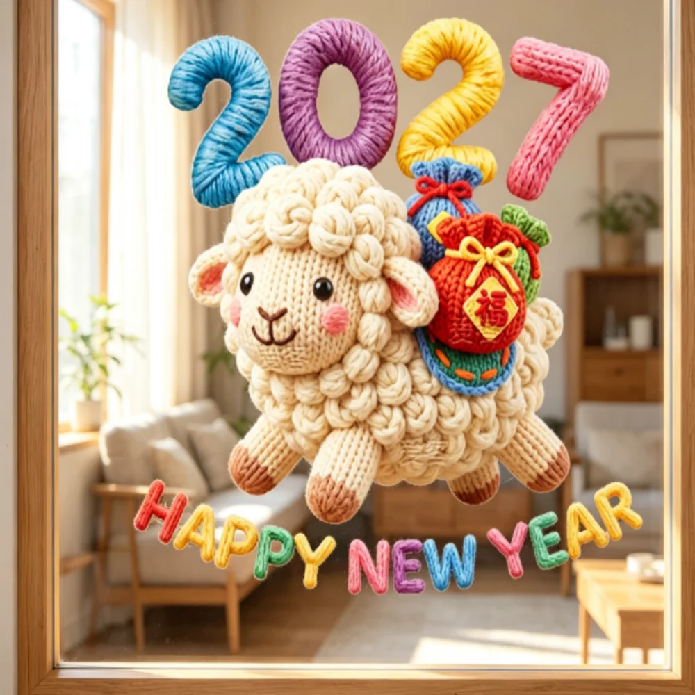 Static Window Decal Knitted Static Cling Glass Decal Window Decal Stickers 30 X 30cm Spring Festival Window Decoration