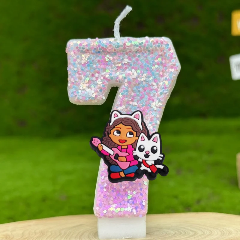 Süßes Gabbys Puppenhaus Digitale Kerze Nummer 0-9 Kindergeburtstag Kuchen Dekoration Lieferungen Cartoon Anime Party Zubehör Zubehör