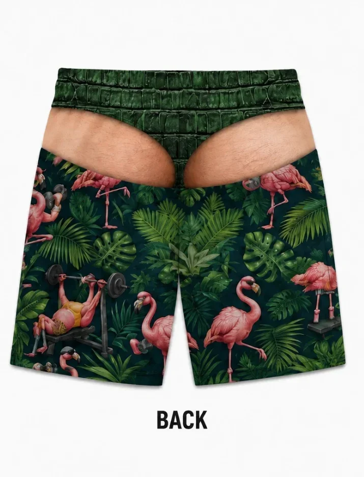 Lustige Scherz-Badeshorts für Männer mit Fake-Po-Design, Neuartiger 3D-Druck, Schnelltrocknende Strand-Boardshorts mit Kordelzug für Urlaub und Party – Detail 4