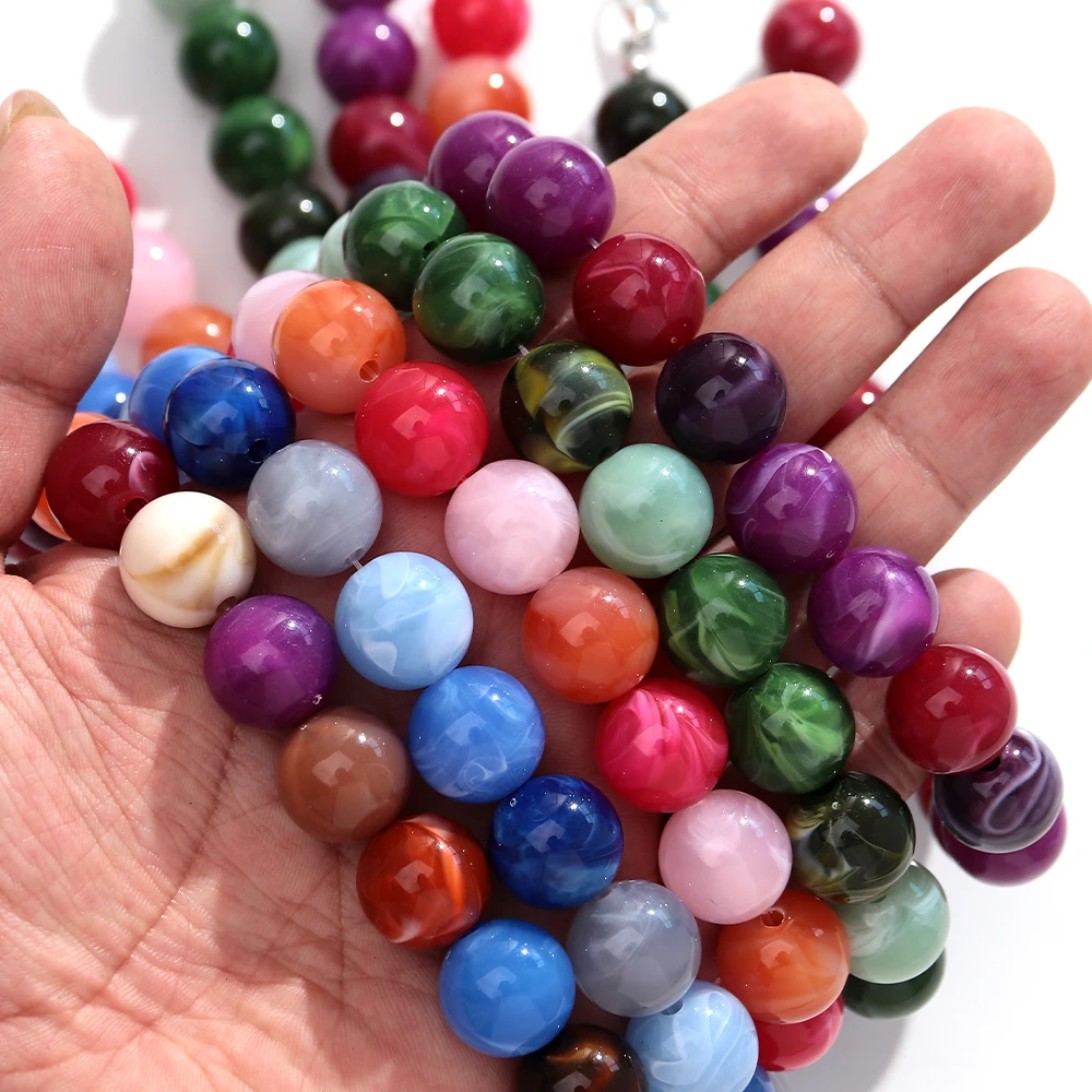 Modische Acryl-Halsketten mit 16-mm-Kugelperlen für Damen und Herren, Retro, mehrfarbig, große runde Perlenkette, Statement-Schmuck, Geschenk – Detail 6