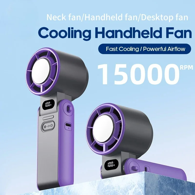 

Ручной вентилятор 3 в 1, портативный ручной турбовентилятор, охлаждающий вентилятор, цифровой дисплей, регулируемая скорость для работы на открытом воздухе