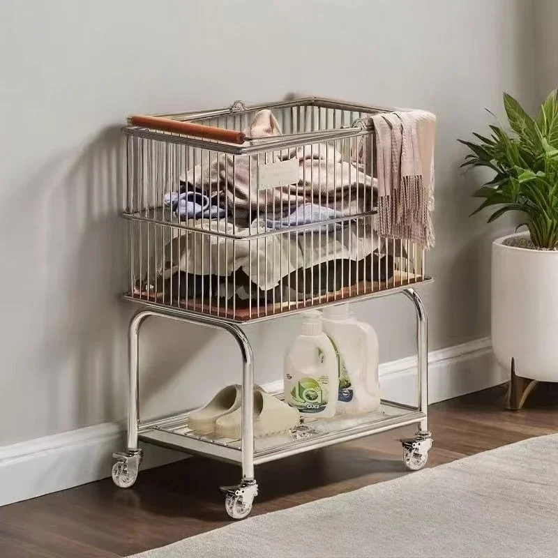 Panier à linge sale salle de bain double panier de rangement toilette panier à linge mobile support de chariot