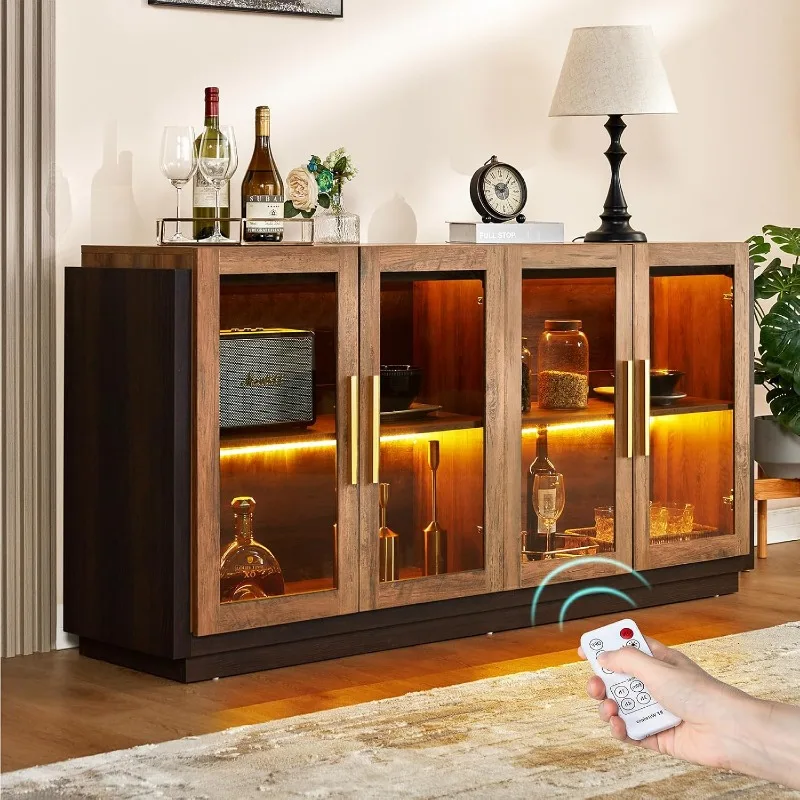 

Sideboard Buffet Cabinet with Storage,64" Cabinet with Glass Door, Modern Wood Glass-Buffet Cabinet for Dinning Room