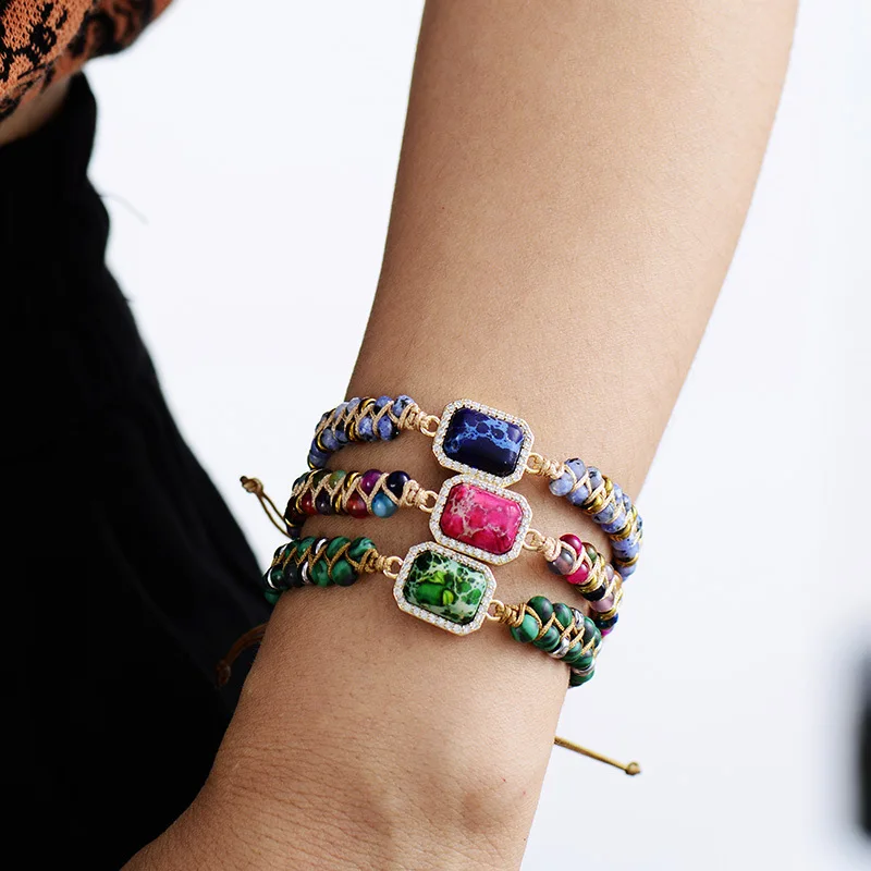 Ins Luxury Natural Emperor Stone Agate Handwoven Colorful Beaded Friendship Bracelet Cute Couples Jewelry For Daily Wear Gift