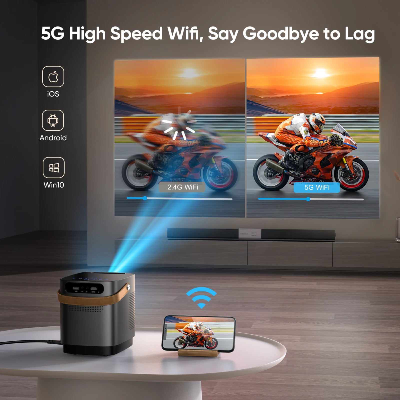 TOPTRO-projector Draagbare 5G WIFI Bluetooth-projector 18000 lumen 1080P Ondersteunde thuisbioscoop Buitenprojector Stofdicht