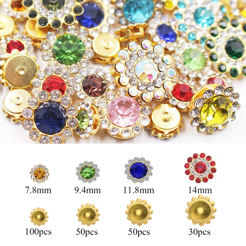 100PCS Flower Sew On Rhinestones Shiny Crystals Trim Glass Stones Beads Button Crafts Sewing Rhinestones for Clothes Decoration