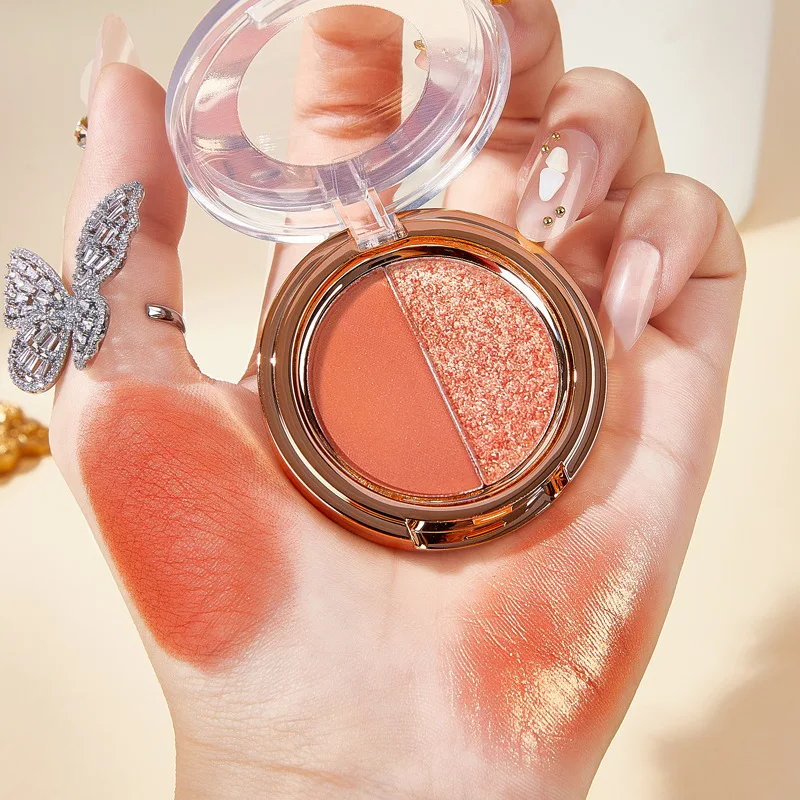 Tweekleurig Mooi Mat Goud Oranje Glitter Make-Up Oogschaduw Mode Cosmetica Oogschaduw Palet Lichtgewicht Vrouwen