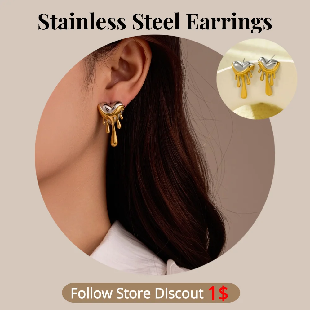 Stainless Steel Melting Heart Earrings Plated 18K Gold Color Non Tarnish Waterproof Trendy Fashion Jewelry Earrings For Women