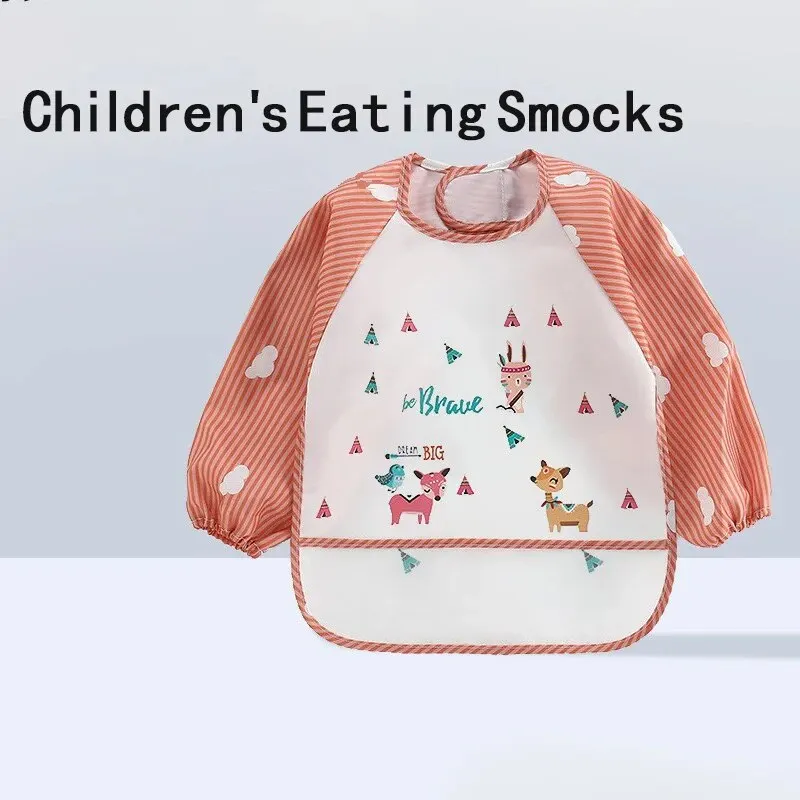 Cute Baby Bibs Waterproof Long Sleeve Apron Children Feeding Smock Bib Burp Painting Drawing Soft Toddler Clothing Bandana Bibs