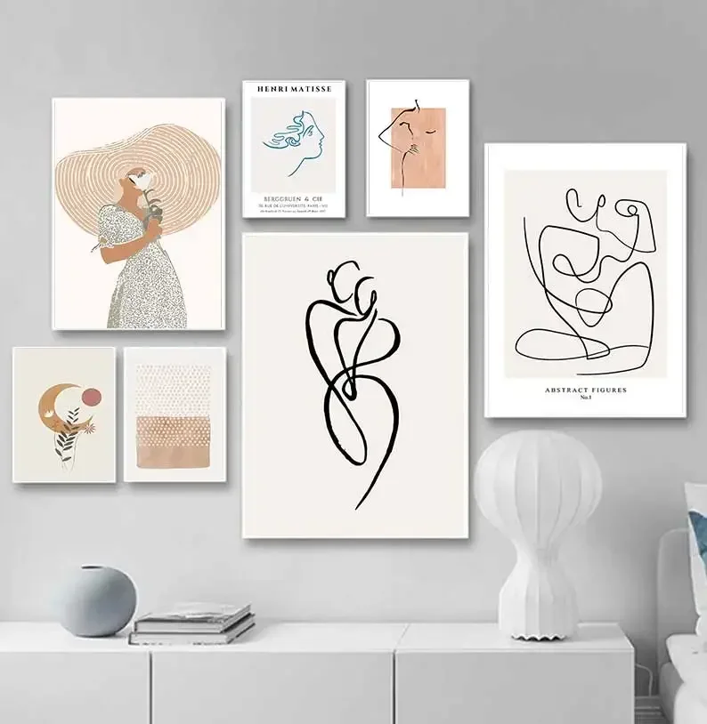 Abstrakte Linien Leinwand Schwarz-Weiß Wandkunst Minimalistischer Druck Gemälde Nordisches Poster Frauenkörper Bild Moderne Wohnzimmer Dekoration